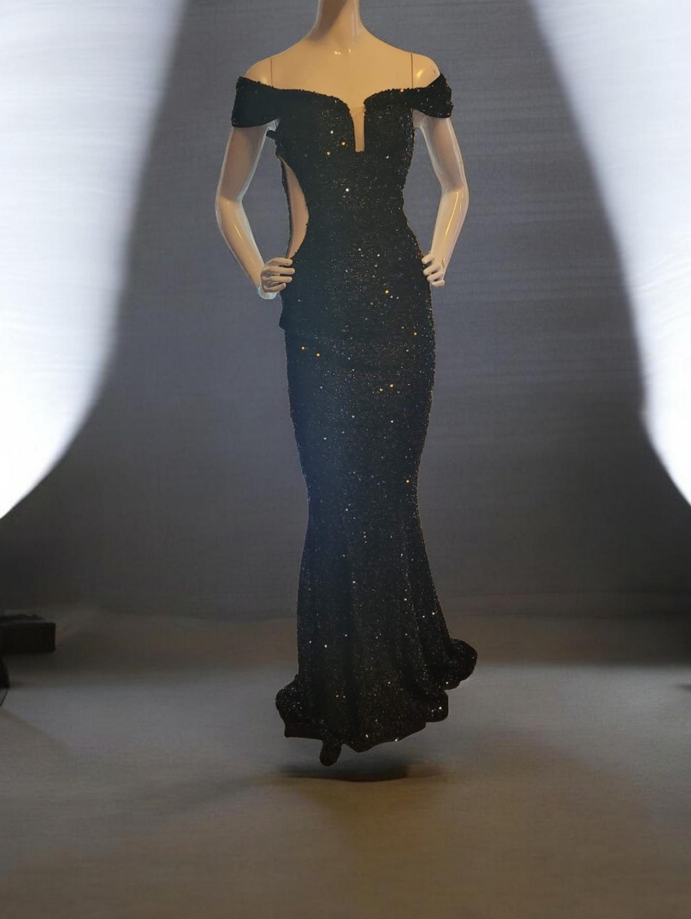 SHEIN Black Off-Shoulder Sequin Mermaid Gown